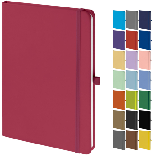 Image showing the colours available in the Soft Touch Notebook Collection from The Notebook Warehouse, the best website for Branded Notebooks and Promotional Pens.