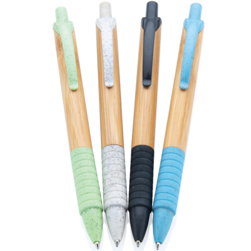 Image showing a Bamboo promotional pen called the Bamboo & Wheat Straw Grip Pen. A bamboo promotional pen with a difference from The Notebook Warehouse
