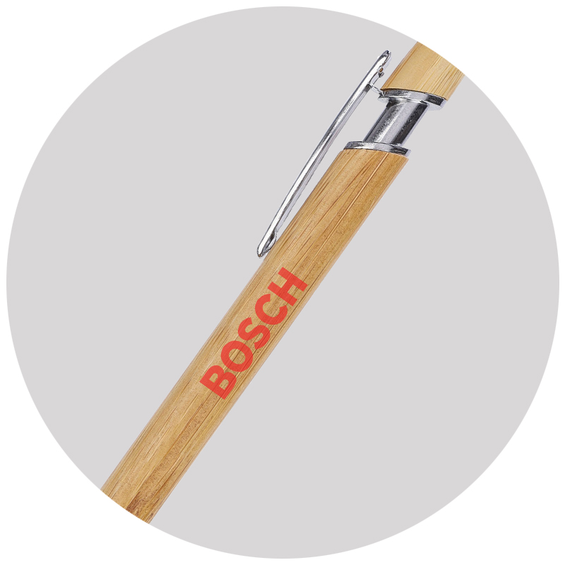 Branding Printed Image showing a pad printed logo on the Bamboo Promotional Stylus Pen from The Notebook Warehouse