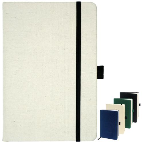Image showing the colours available on the Downswood Cotton Cover Eco Branded Notebook from The Notebook Warehouse