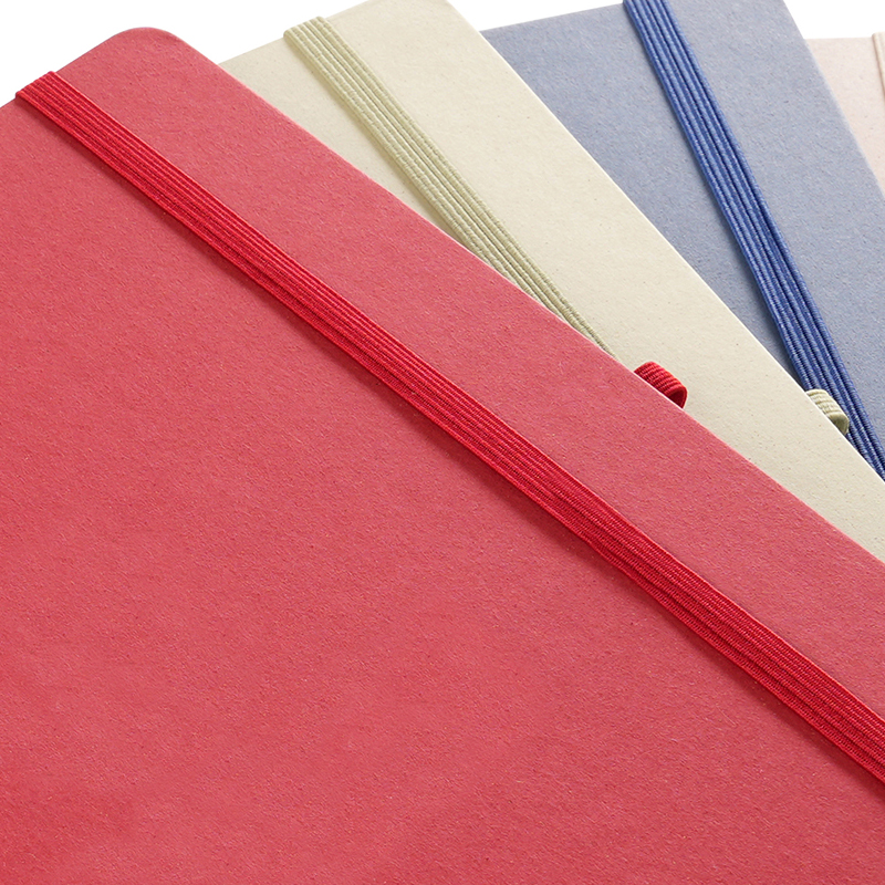 Fruit Paper Notebook Reycled Elastic & Pen Loop Image showing the recycled elastic and pen loops on the Fruit Paper Branded Notebook from The Notebook Warehouse. An amazing eco promotional gift.