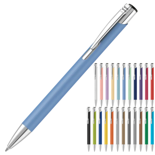 Image showing the colours available for the Soft Touch promotional pens available from The Notebook Warehouse