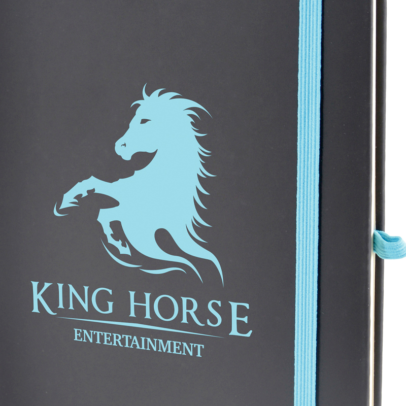 Spot Print Image showing a spot printed logo on the A5 Contrast Promotional Notebooks available from The Notebook Warehouse, the UK's most trusted supplier of branded notebooks and promotional pens